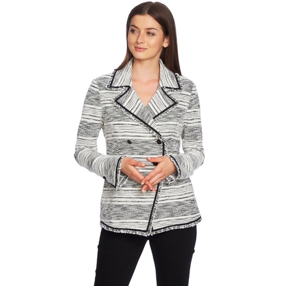 1.State Double Breasted Tweed Jacket w/frayed Edge - Picture 2 of 3